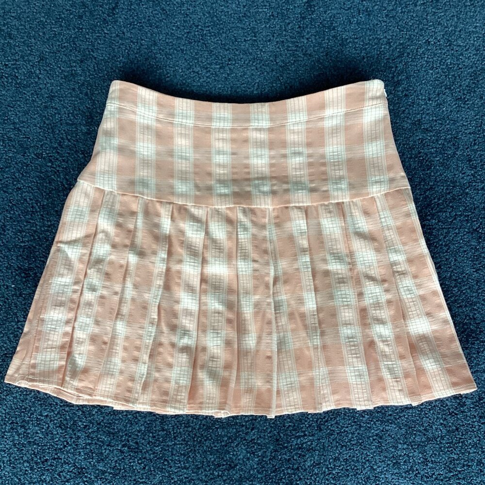 Pinky Peach and White Plaid Pleated Skirt - Small